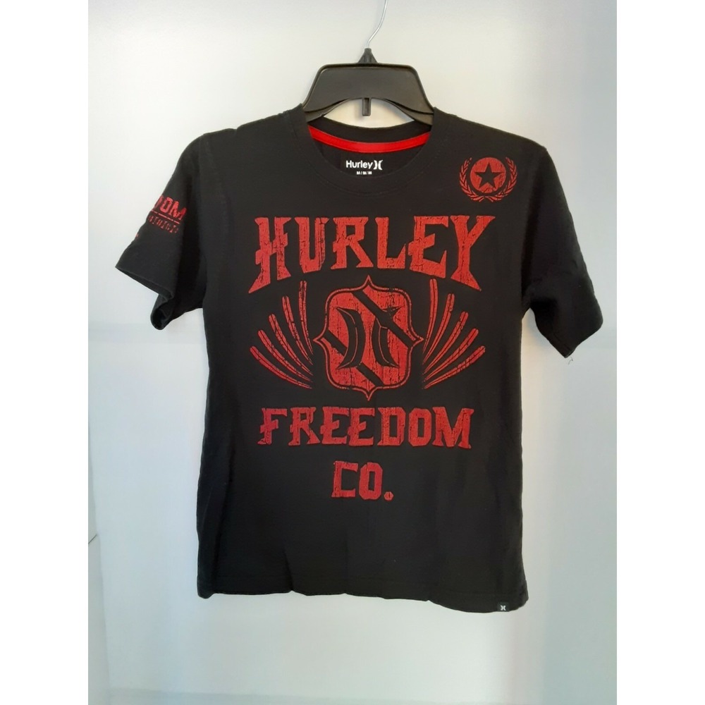 Hurley Freedom Co Youth Graphic T-Shirt Black Red Distressed Print 14764023-01 M